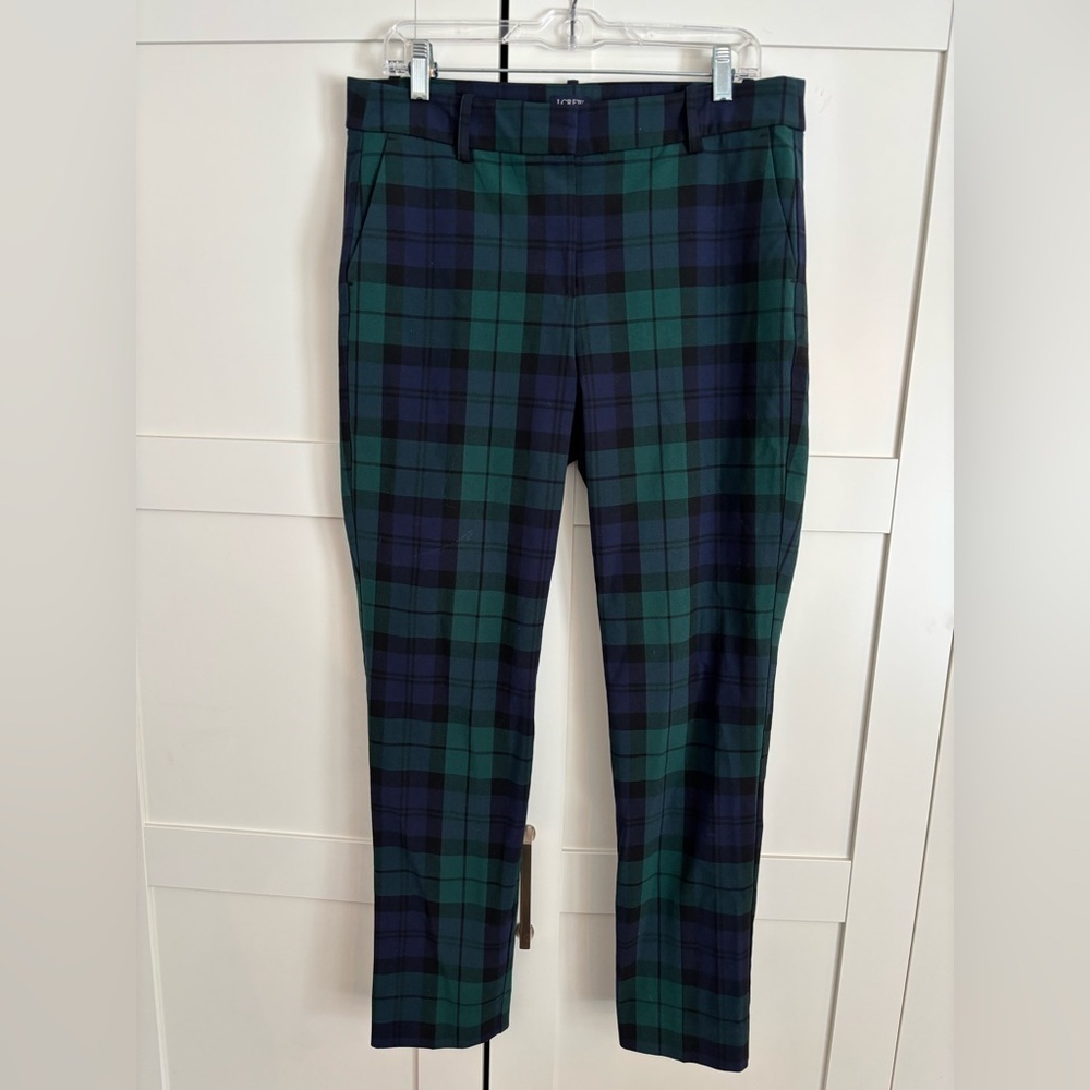 JCrew Women's Ruby Full Length Tartan Green Plaid Pants Size 12 Holiday Workwear